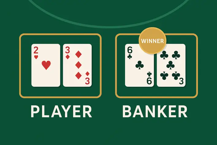 To visually explain the basic rules and objective of Baccarat, showing a clear example of a winning hand.
