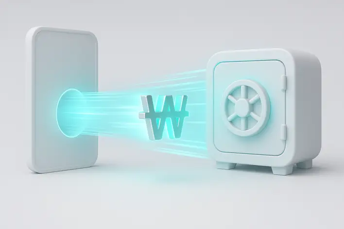 To illustrate the concept of a fast, automated, and secure financial system for depositing and withdrawing Korean Won (KRW).