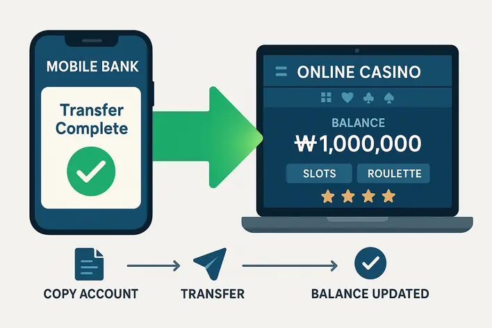 To visually explain the simple, step-by-step process of depositing Korean Won into an online casino account.