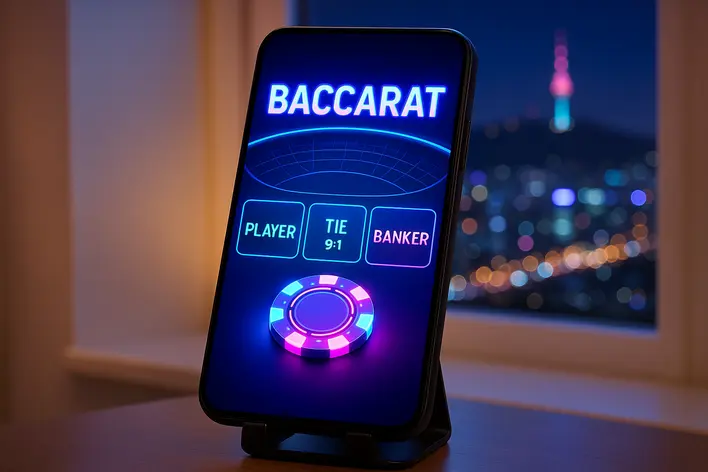 To illustrate the beginner's tip of betting on the 'Banker' and to visualize playing online baccarat with Korean Won, connecting with the target audience.