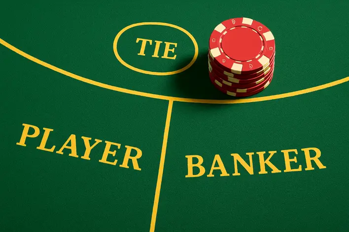 To illustrate the three primary betting options on a Baccarat table, helping beginners visualize where to place their bets.