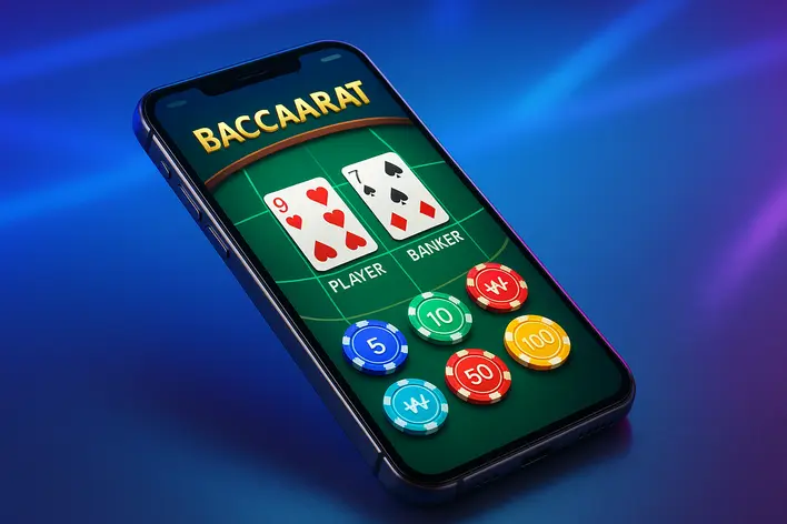 To illustrate the modern and convenient experience of playing online Baccarat in Korea, highlighting the ease of use and the integration of the Korean Won currency.